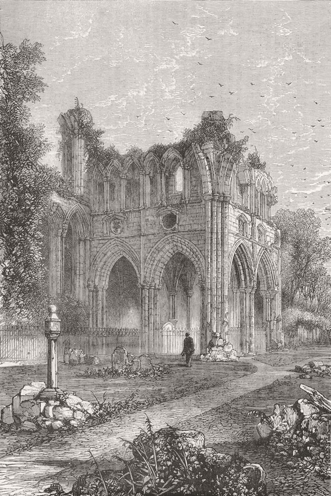 SCOTLAND. Dryburgh Abbey, grave of Sir Walter Scott 1871 old antique print